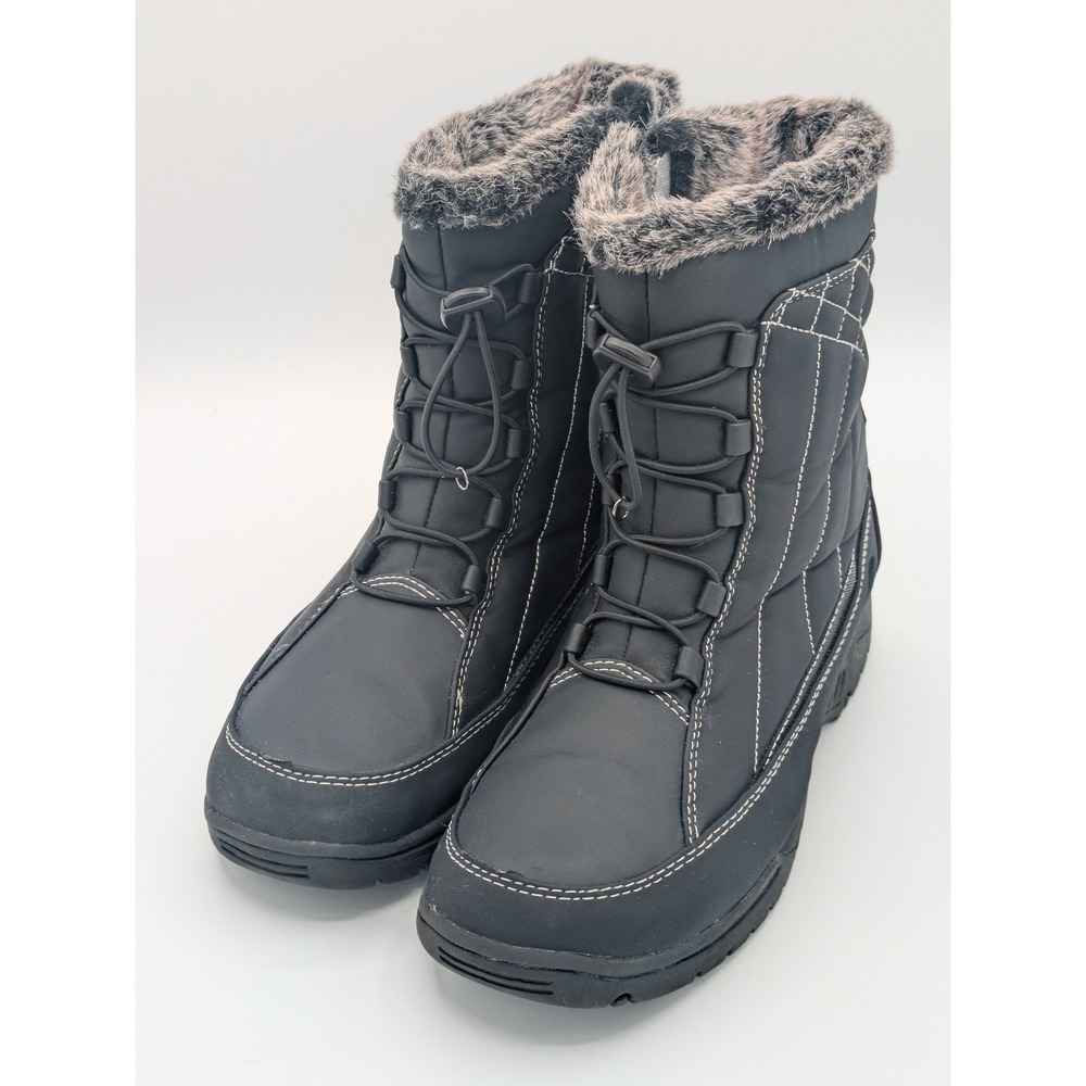 NEW Totes Eve Snow Boots Women 9 Black Waterproof Faux Fur Quilted Winter